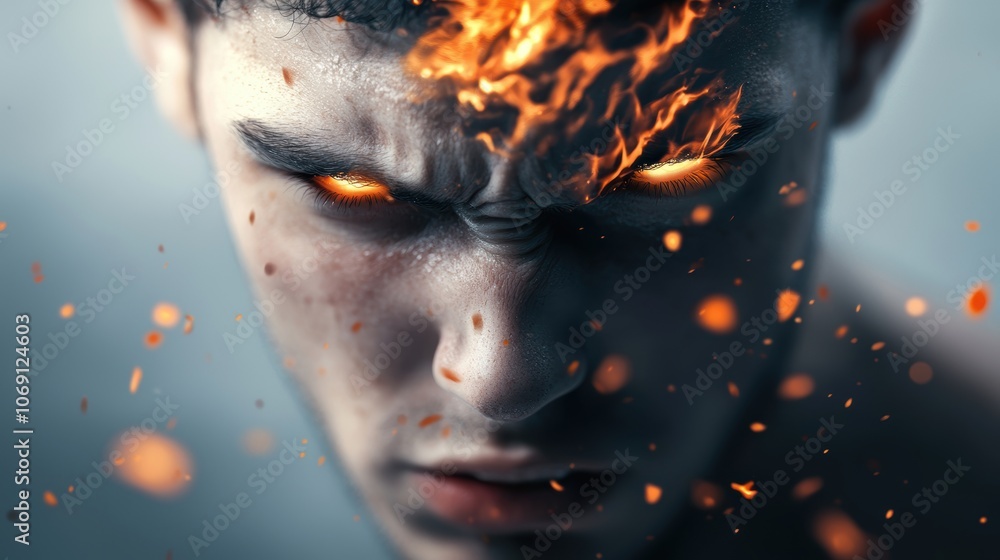 A man's face contorted in anger, his eyes blazing with fury and ...