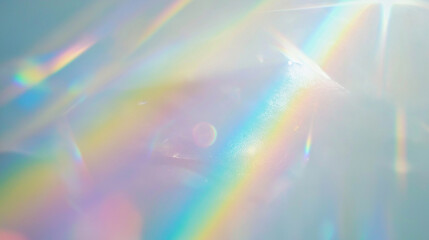 dreamy holographic rainbow light refraction texture overlay with abstract soft bokeh effect on a whi