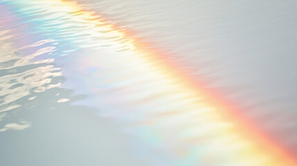 Wall Mural - soft rainbow light refraction with water ripple texture overlay on a white surface. natural prismati