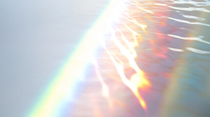 Wall Mural - soft rainbow light refraction with water ripple texture overlay on a white surface. natural prismati