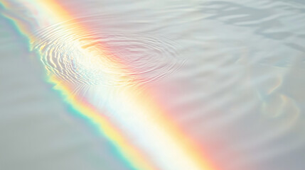 Wall Mural - soft rainbow light refraction with water ripple texture overlay on a white surface. natural prismati