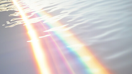 Wall Mural - soft rainbow light refraction with water ripple texture overlay on a white surface. natural prismati