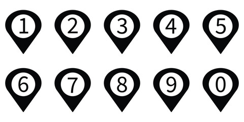 Number buttons. Black buttons numbers with location isolated on white background, vector design elements. Simple number illustration.