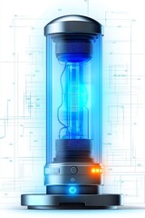 Leinwandbilder - High-Tech Energy Cylinder with Blue Light in Transparent Tube, Representing Advanced Technology and Sci-Fi Concepts, Gemerative AI