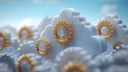Poster - Cloud with Intricate Gold Gears, Symbolizing Cloud Computing, Technology, and Data Management, Gemerative AI