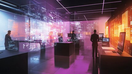 Futuristic Office Space with Data Visualization