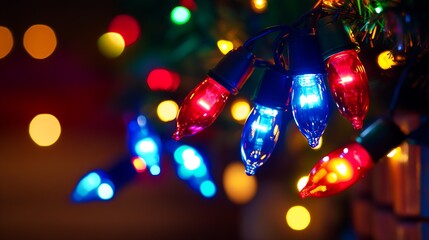 Aufkleber - Festive Glow of Christmas Tree Lights in Vibrant Colors Celebrating the Holiday Season : Generative AI