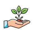 © PixelArtBox - Hand Holding Growing Plant Icon, Illustration of a hand holding a small plant with green leaves, symbolizing growth, nurturing, and environmental care, ideal for eco-friendly themes.