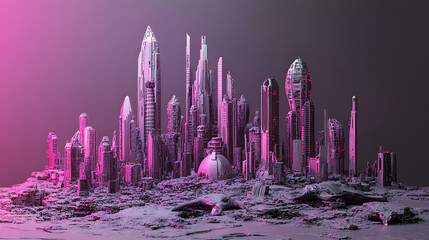 Poster - 3d illustration, Model of alien sci-fi city
