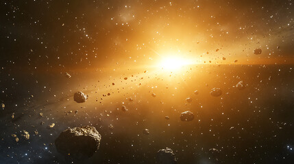Aufkleber - 3d illustration, Nebula And Asteroid Field In Deep Space