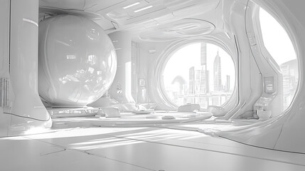 Fototapete - 3d illustration, drawings sketch of futuristic science fiction scene