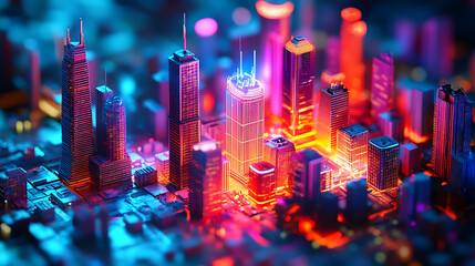 Fototapete - 4K tech city light displacement map texture for 3d modelling