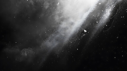 Wall Mural - black particles explosion isolated on white background, abstract dust overlay texture