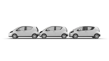 City car in a row isolated on a white background