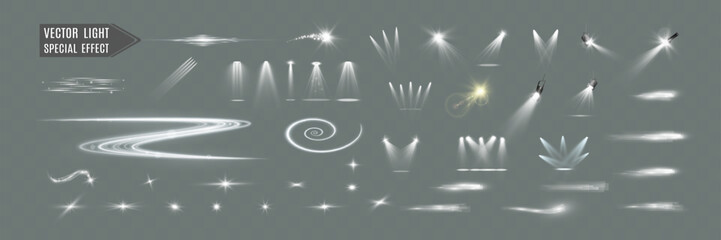 Wall Mural - light white speed and spotlight shine effect,glow line sparkle shine. silver white wavy effects.