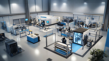 Aufkleber - Industry 4,0 smart factory interior showcases IIoT machines, efficient workstations, and automated production lines, optimizing the manufacturing process for improved performance