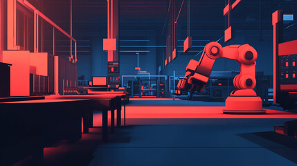 Aufkleber - Industry 4,0 smart factory interior showcases IIoT machines, efficient workstations, and automated production lines, optimizing the manufacturing process for improved performance