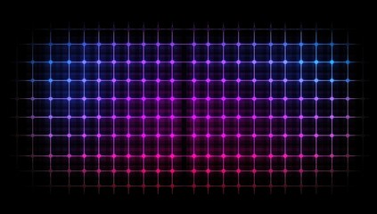 Abstract grid background with blue and purple neon lights, black backdrop Generative AI