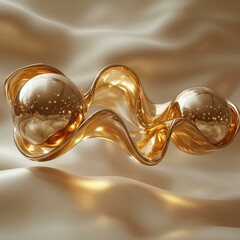 Wall Mural - abstract golden waves and spheres against soft silken background