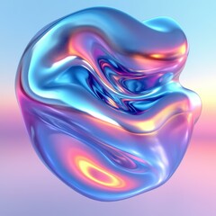 Wall Mural - vibrant abstract metallic shape with iridescent colors in pastel background