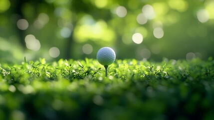 Golf ball tees off in lush green landscape for a perfect shot