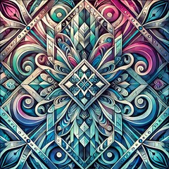 Wall Mural - A beautifully detailed mandala featuring symmetrical patterns in shades of blue and teal, with intricate swirls and geometric shapes