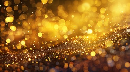 A glowing gold light bokeh texture background with sparkling dots