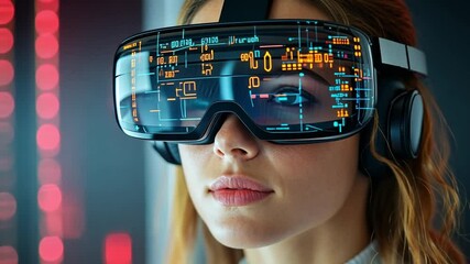 Wall Mural - a woman engages with advanced augmented reality technology in a futuristic setting