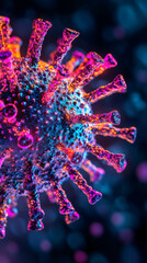 Poster - Colorful and detailed microscopic view of a virus with spikes and surface proteins