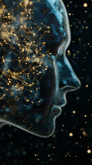 Leinwandbilder - Glowing network connections forming inside abstract human face on dark background
