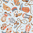 © MirabellePrint - Seamless vector pattern with western cowgirl boots. Hand drawn girly rodeo background. EPS 10 vector file. Perfect for textile, wallpaper or nursery print design.