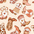 © MirabellePrint - Seamless vector pattern with western cowgirl boots. Hand drawn girly rodeo background. EPS 10 vector file. Perfect for textile, wallpaper or nursery print design.