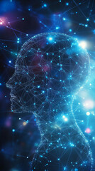 Leinwandbilder - Nodes and connecting lines are forming a wireframe head to symbolize artificial intelligence