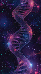 Fototapete - Glowing dna strand rotating on abstract background with network connection, concept of science and genetic engineering