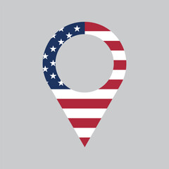 Wall Mural - USA location pin, gps marker, made in United States symbol, find us sign, blue, white and red colors, vector