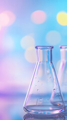 Poster - Erlenmeyer flask on reflective surface with colorful bokeh background