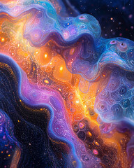 Wall Mural - dreamy cosmic vista with glowing nebulous waves in shades of purple and orange under starlit sky