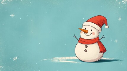 Wall Mural - A cute snowman on a snowy day