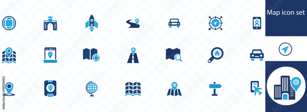 Map icon set. Containing location, maps, GPS, navigation, city map ...