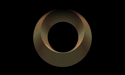 Poster - Round frame gold light isolated on black background. Abstract circles lines pattern. Vector illustration concept for music, equalizer, digital, modern science, Ai technology