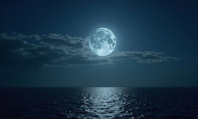 Full moon night sky ocean moonlight reflection calm