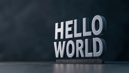 Concrete letters spelling out 'hello world' on a dark background