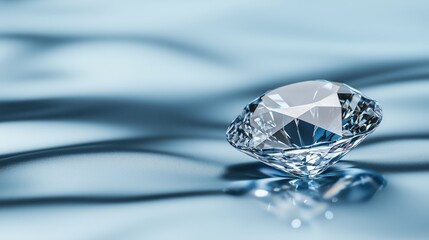 Sparkling Diamond on Reflective Blue Background. Ideal for jewelry or luxury-themed projects.