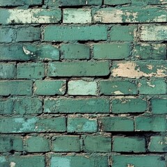 Aufkleber - A weathered, dark green brick wall from an old building. The rough texture of the bricks creates an abstract pattern. This green wall with empty space is perfect for adding your own design.