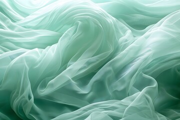 Wall Mural - Ethereal Waves of Mint Green Fabric Flowing Gracefully