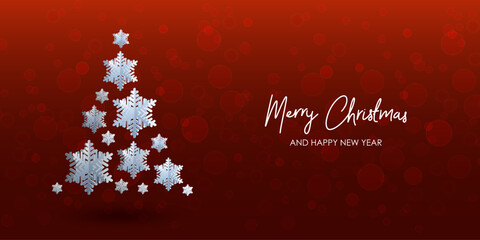 Wall Mural - xmas tree made of volumetric paper snowflakes. christmas and new year background