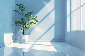 Sticker - Serene Indoor Space with Lush Green Plant and Soft Natural Light