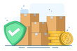 © FAHMI  - Concept of cargo delivery and financial guarantee protection of parcel transportation, concept of protective shield of logistics courier service. Flat vector illustration on background.