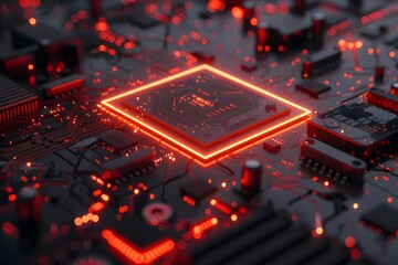 Canvas Print - Futuristic Circuit Board with Glowing Processor