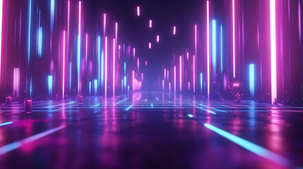Poster - Abstract background with equalizer effect, neon lights, sound waves